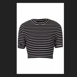 Topshop Black White Striped High Neck Crop Top